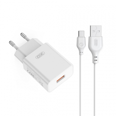 Incarcatoare - XO încărcător rețea 18W USB-A + cablu USB-A la USB-C, alb (model L127)