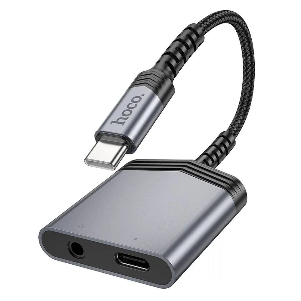 Adaptor Hoco AUX 2-în-1 Type-C la Type-C + Jack 3.5mm, 27W, LS39, Metal Gray [4]