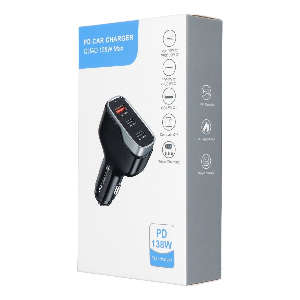 Încărcător Auto USB QC 3.0 18W + 2x Type-C PD 100W + 30W, CC53 2C1A, Total 138W [3]