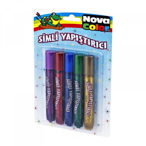 Adezivi si lipici - Adeziv cu sclipici Nova Color – 5 culori strălucitoare pentru creații magice