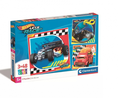 Puzzle copii - Puzzle Hot Wheels Go! - Set 3x48 Piese Clementoni