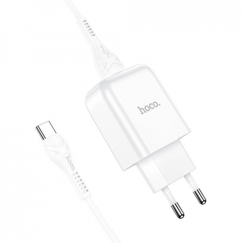 Adaptoare - Încărcător Hoco N2 USB-A, 2.1A, cu Cablu USB-A la Type-C, Alb