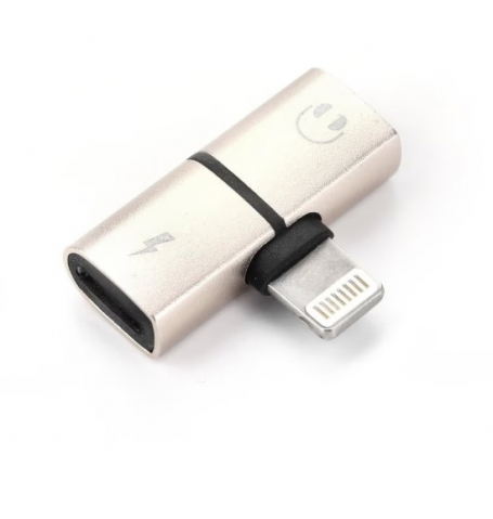 Adaptoare - Adaptor USKUS 1xLightning tată la 2xLightning mamă – Audio + Încărcare, auriu