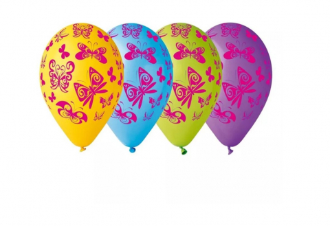 Articole petrecere - Baloane „La Mulți Ani” Fluturi - Set 5 Bucăți, 12 Inch (30 cm) pentru Petreceri Elegante