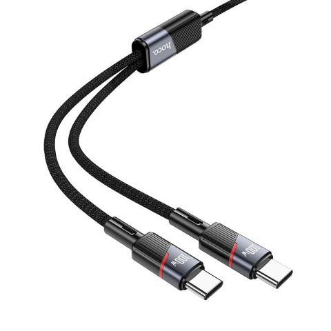 Accesorii GSM & IT - Cablu 2-în-1 USB-C to USB-C/USB-C HOCO U139, 5A, 100W, 1.2m, Black