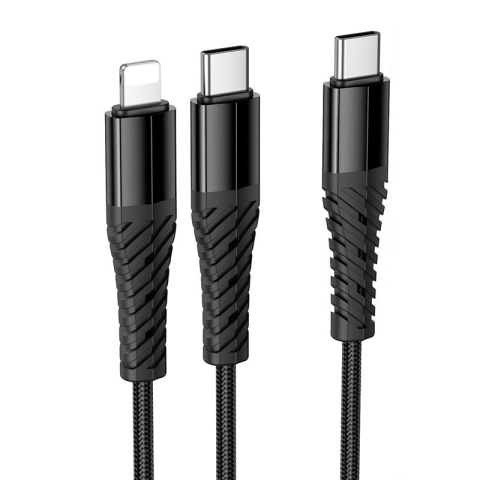 Accesorii GSM & IT - Cablu 2in1 HOCO X123 USB-C la USB-C + Lightning 1m - încărcare și date