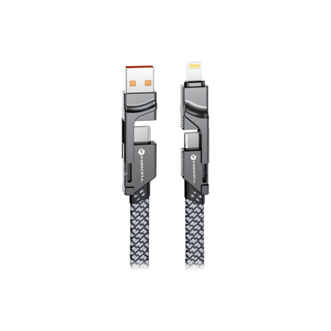 Cabluri - Cablu 4in1 Forcell F-Energy USB-C USB-A la USB-C Lightning 60W PD QC 1M Chrome