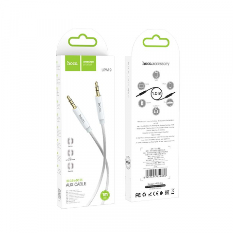 Cabluri - Cablu AUX Hoco Jack 3.5 mm la Jack 3.5 mm, UPA19, 1 m, Argintiu