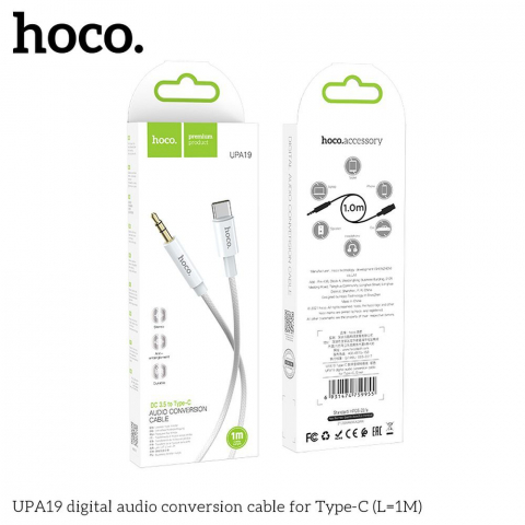 Cabluri - Cablu AUX Hoco Jack 3.5 mm la Type-C, UPA19, 1 m, Argintiu