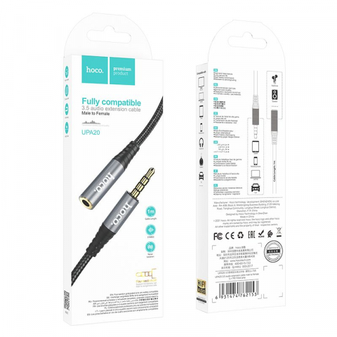 Cabluri - Cablu AUX Hoco Jack 3.5 mm Male la Jack 3.5 mm Female, 1 m, Negru