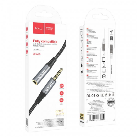 Cabluri - Cablu AUX Hoco Jack 3.5 mm Male la Jack 3.5 mm Female, UPA20, 2 m, Negru