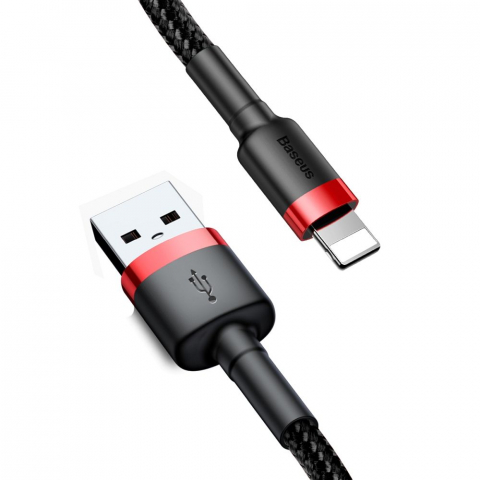 Adaptoare - Cablu Baseus USB-A la Lightning, 2.4A, Cafule Series, 1m, Negru-Roșu