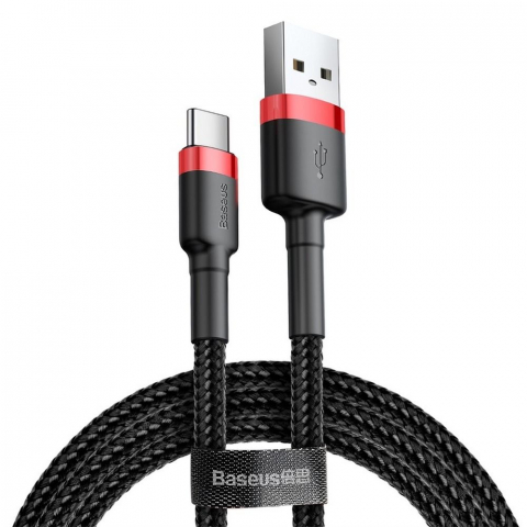 Accesorii GSM & IT - Cablu Baseus USB-C la USB-C, 3A, Cafule Series, 0.5m, Roșu-Negru
