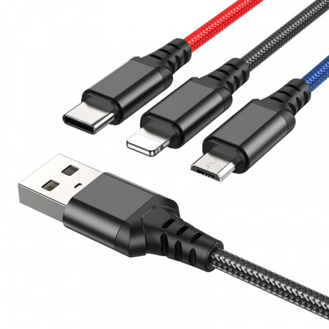 Adaptoare - Cablu HOCO 3in1 USB A la Lightning / Micro USB / Tip C 2A X76 1 m negru / rosu / albastru