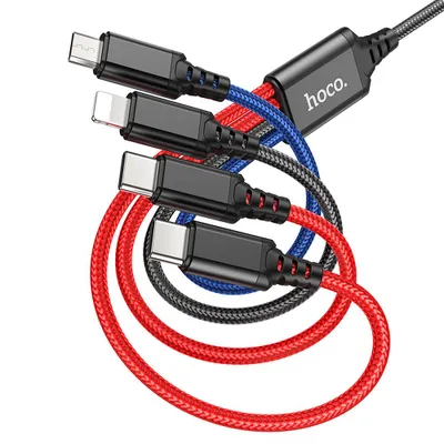 Cabluri - Cablu HOCO 4in1 USB A la Lightning / Micro USB / 2 x Tip C 2A X76 negru / albastru / roșu