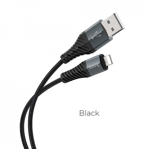Cabluri - Cablu Hoco USB-A la Lightning 2.4A X38 1m Negru - Încărcare Rapidă și Conectivitate Fiabilă pentru Dispozitivele Tale Apple