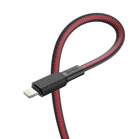 Cabluri - Cablu Hoco USB-A la Lightning 2.4A X69 1m Negru/Roșu - Încărcare Rapidă și Conectivitate Fiabilă pentru Dispozitivele Tale Apple