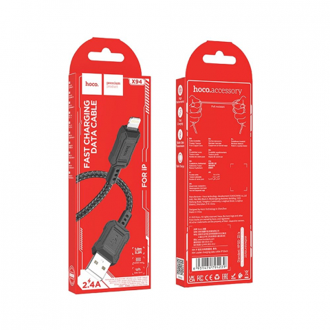 Cabluri - Cablu USB Hoco X94, USB-A la Lightning, 2.4A, 1m, Negru