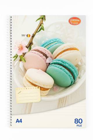 Caiete - Caiet A4 dictando cu spirală – 80 file, copertă macarons, Viosim