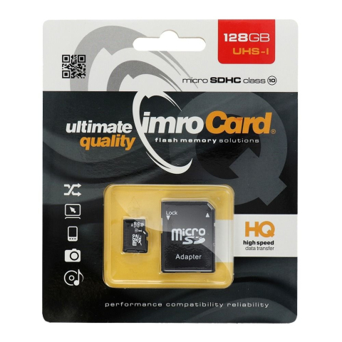 Stick-uri si carduri de memorie - Card memorie microSD 128GB IMRO Class 10 UHS-I 100MB/s cu adaptor SD