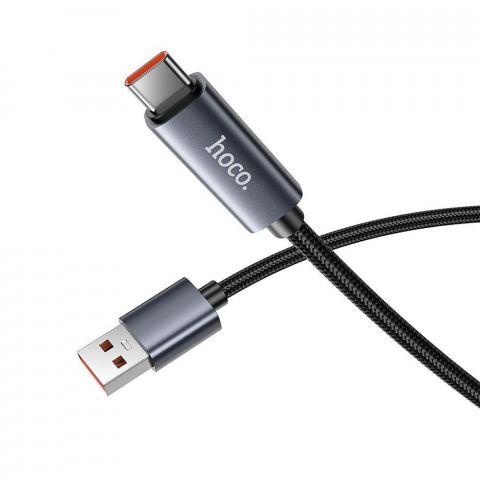 Cabluri - Hoco Cablu USB-A la USB-C X112, 5A, cu Afișaj LED, 1m, Negru
