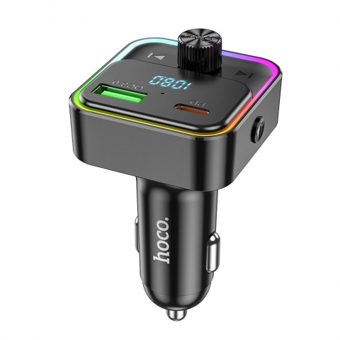 Transmitatoare audio FM - Hoco Încărcător Auto Bravery E81 cu Bluetooth, FM Transmitter, PD 30W + QC3.0, Negru