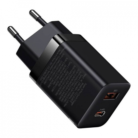 Incarcatoare - Încărcător Baseus USB-A + Type-C, PD QC3.0, 30W, CCSUPP-E02, Negru