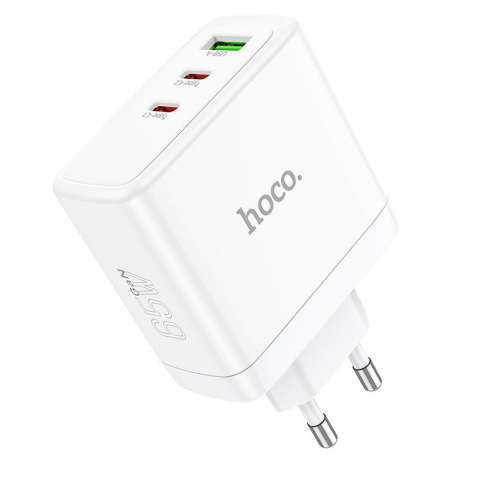 Incarcatoare - Încărcător Hoco N30, 2 x Type-C + USB-A, QC PD, 65W, Alb