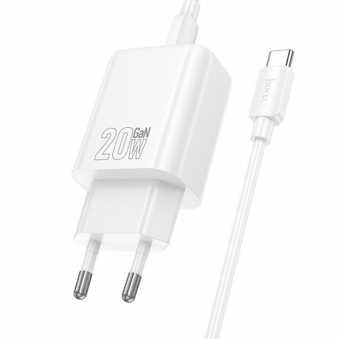 Incarcatoare - Încărcător Hoco N61 20W, USB-A + USB-C + Cablu Type-C la Type-C, Alb – Rapid, Modern, Complet
