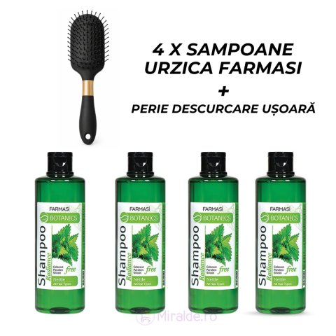 Cosmetice & Îngrijire personală - Pachet 4 x Șampoane cu Urzică Farmasi + perie Descurcare Ușoară