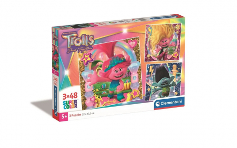 Puzzle copii - Puzzle Trolls Band Together,Trolii - Set 3x48 Piese Clementoni
