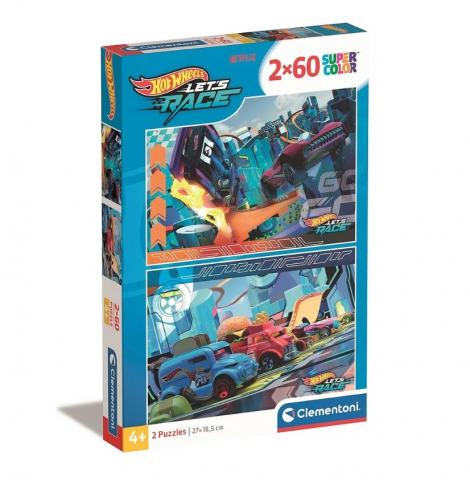 Puzzle copii - Puzzle Hot Wheels Buns of Steel - Set 2x60 Piese Clementoni