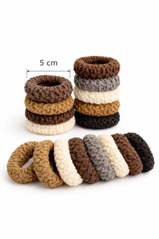 Accesorii Beauty - Set 12 Elastice Croșetate pentru Păr – Pufoase, Culori Neutre, Rezistente