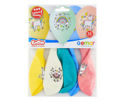 Articole petrecere - Set baloane premium unicorn si curcubeu Godan – 13 inch pentru petreceri colorate