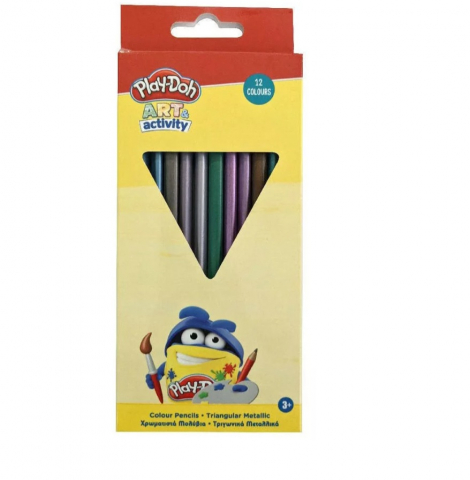 Instrumente scris - Set Creioane Metalice Play-Doh – 12 Bucăți Triunghiulare cu Efect Strălucitor