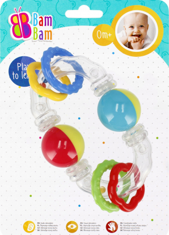 Jucarii si Gadget-uri copii - Zornaitoare bebelusi BamBam – model colorat tip bilă, 15x20x4 cm