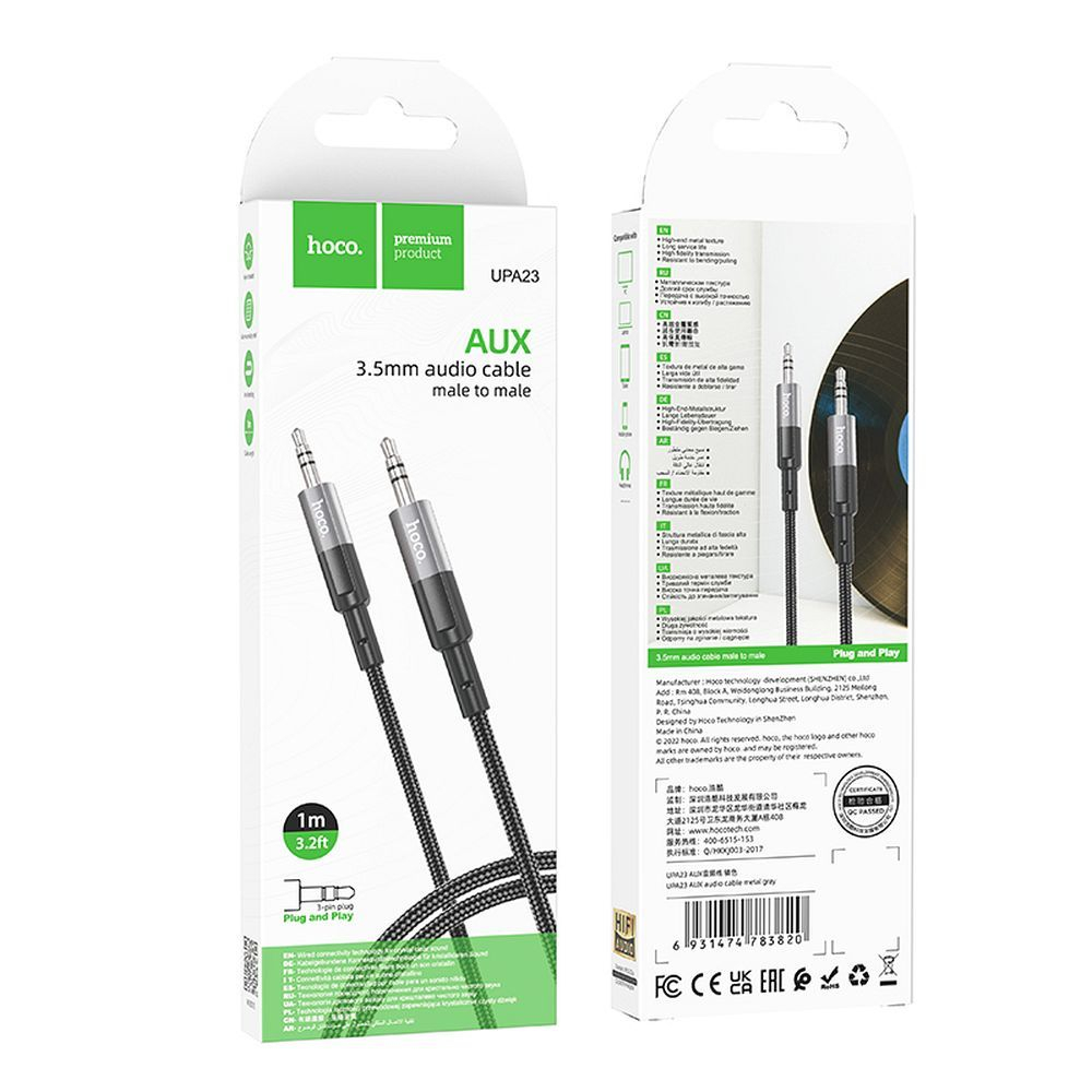 Hoco Cablu AUX Jack 3.5mm la Jack 3.5mm, 1m, Gri Metalic [8]