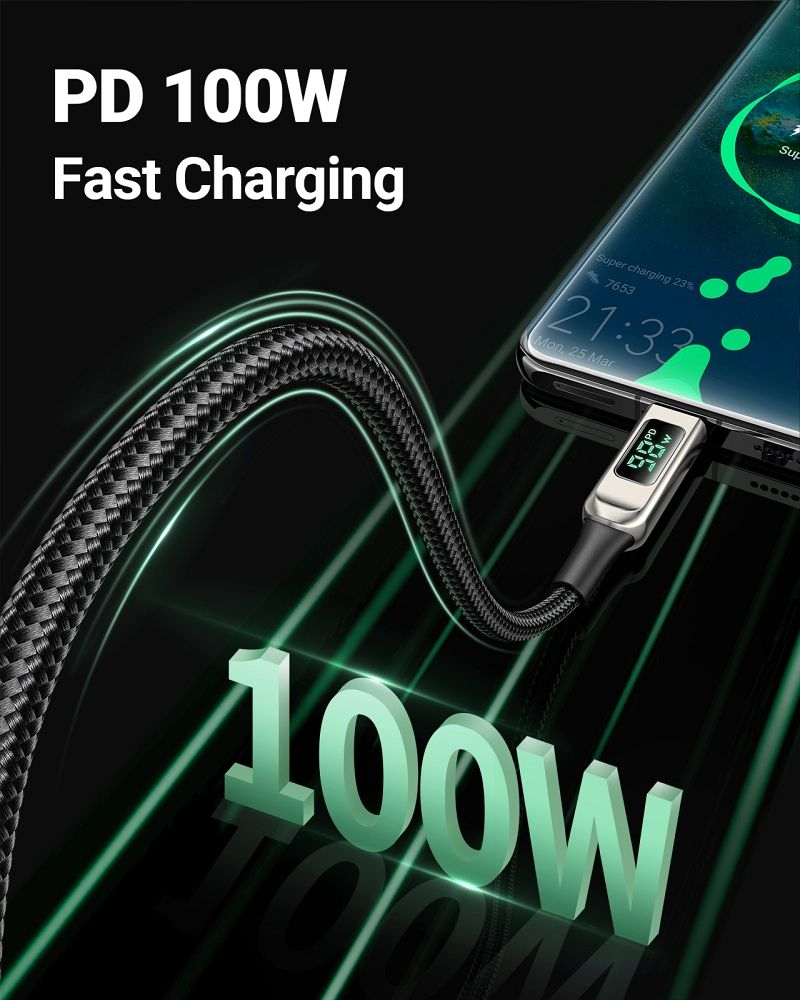 Cablu Acefast Type-C la Type-C 5A PD100W LCD C6-03 2m Argintiu [3]