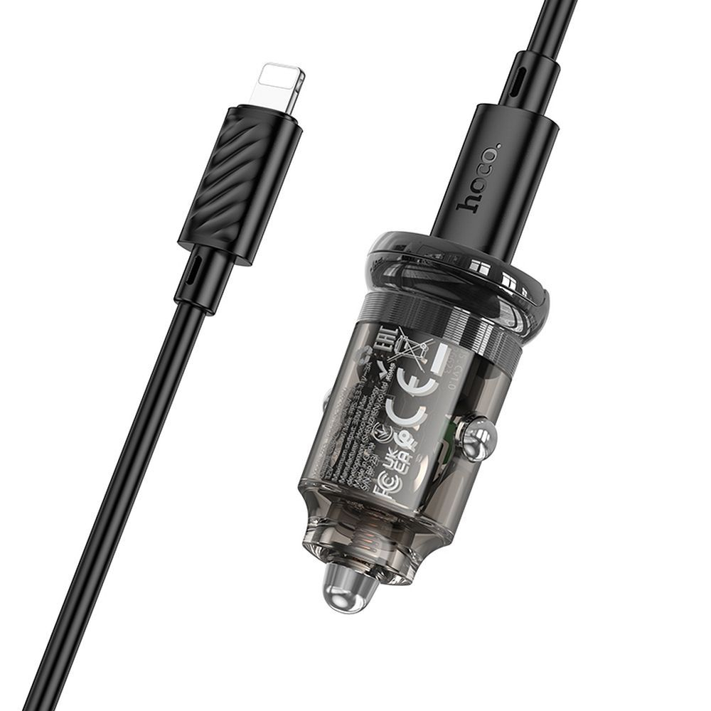 Încărcător auto Hoco Z53, Type-C PD QC3.0 30W + Cablu Type-C la Lightning, Negru [2]