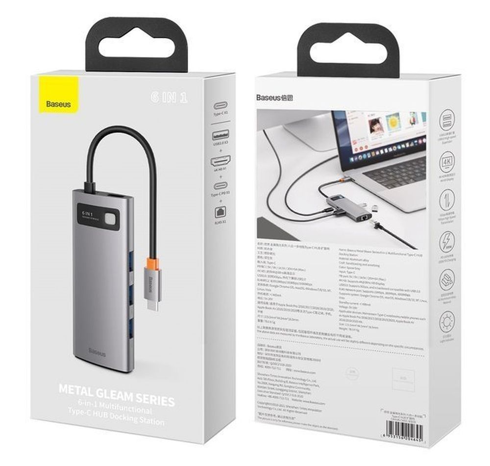 Adaptor Hub 6-în-1 Baseus Type-C , Gri [5]