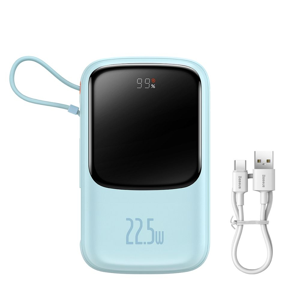 Powerbank Baseus 10,000 mAh cu Cablu Încorporat + Cablu USB-A la Type-C, 22.5W PD/QC 3.0, Albastru [4]