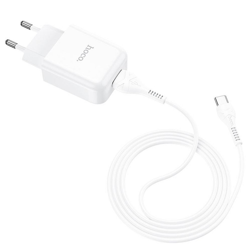 Încărcător Hoco N2 USB-A, 2.1A, cu Cablu USB-A la Type-C, Alb [1]