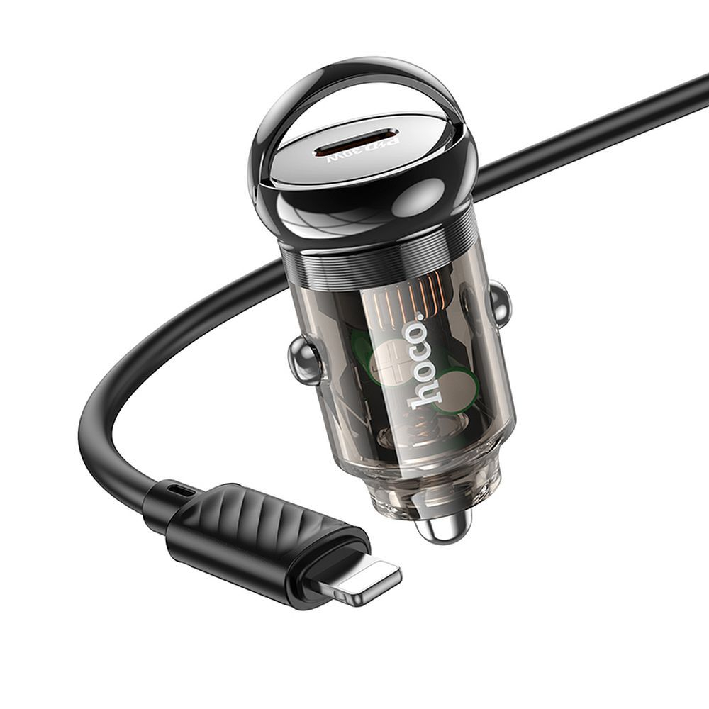 Încărcător auto Hoco Z53, Type-C PD QC3.0 30W + Cablu Type-C la Lightning, Negru [4]