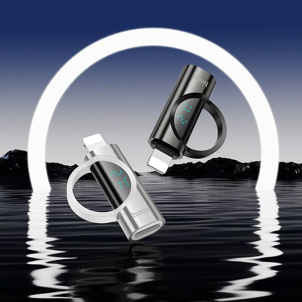 Adaptor Hoco Lightning M/F la Type-C F, cu Display Digital 24A 27W, Argintiu [2]