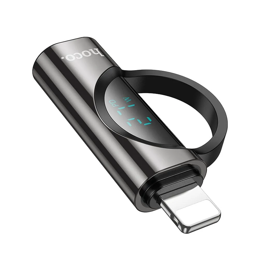 Adaptor Hoco UA32B, Lightning (m) - Type-C (f), Afișaj Digital, 2.4A, 27W, Negru [2]