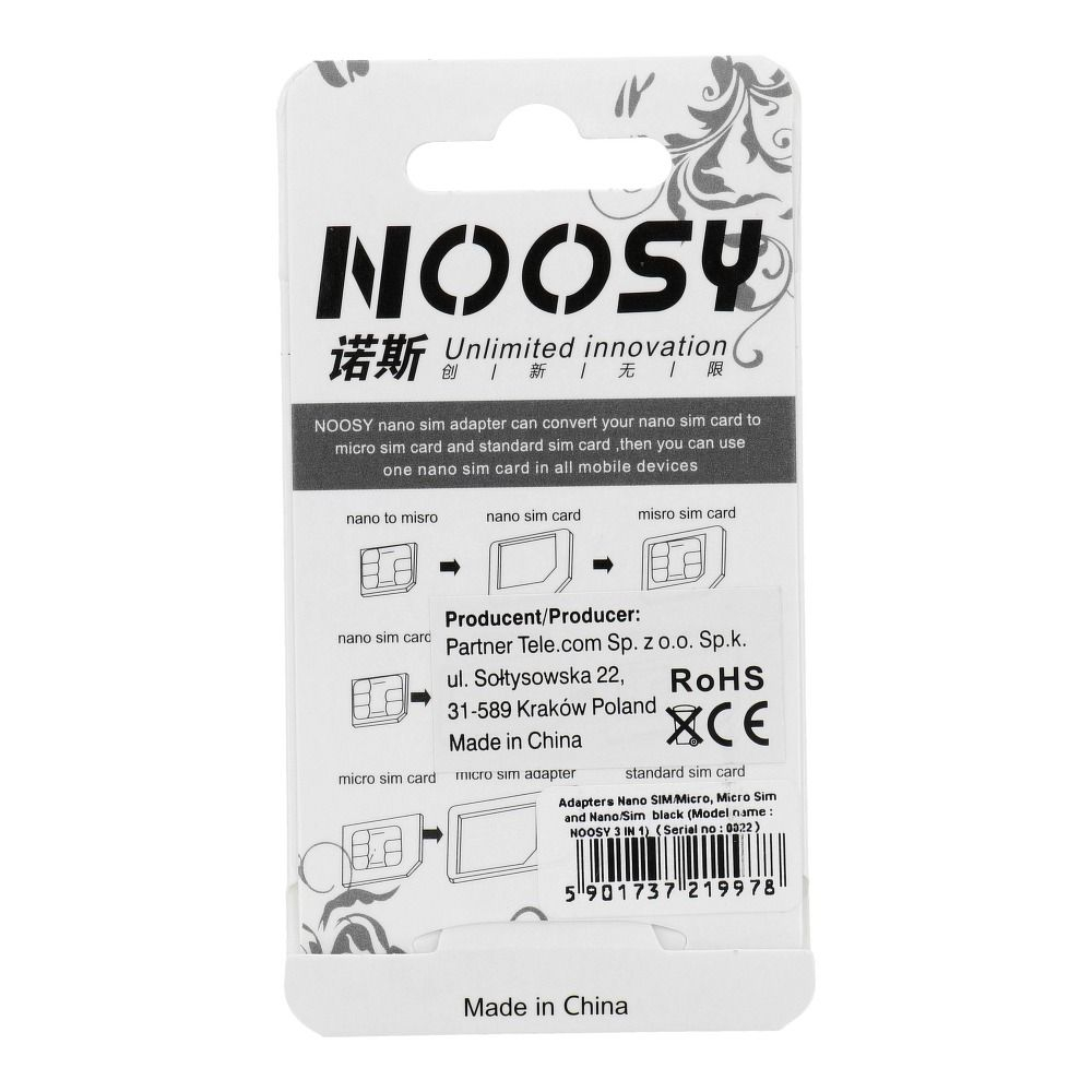 Adaptor SIM Noosy 3 în 1 - Nano SIM, Micro SIM și SIM Standard, Negru [1]