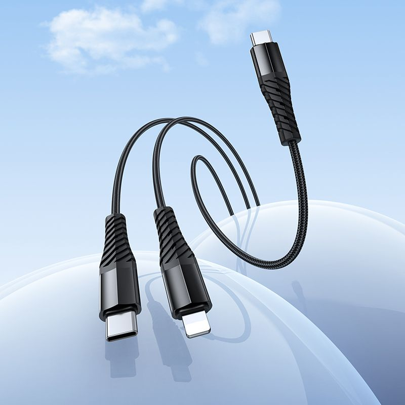 Cablu 2in1 HOCO X123 USB-C la USB-C + Lightning 1m - încărcare și date [7]