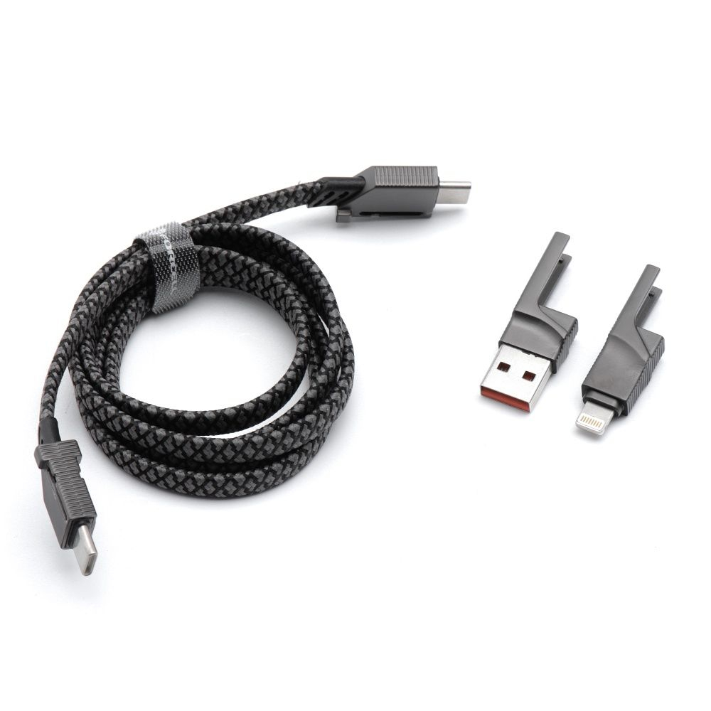 Cablu 4in1 Forcell F-Energy USB-C USB-A la USB-C Lightning 60W PD QC 1M Chrome [1]