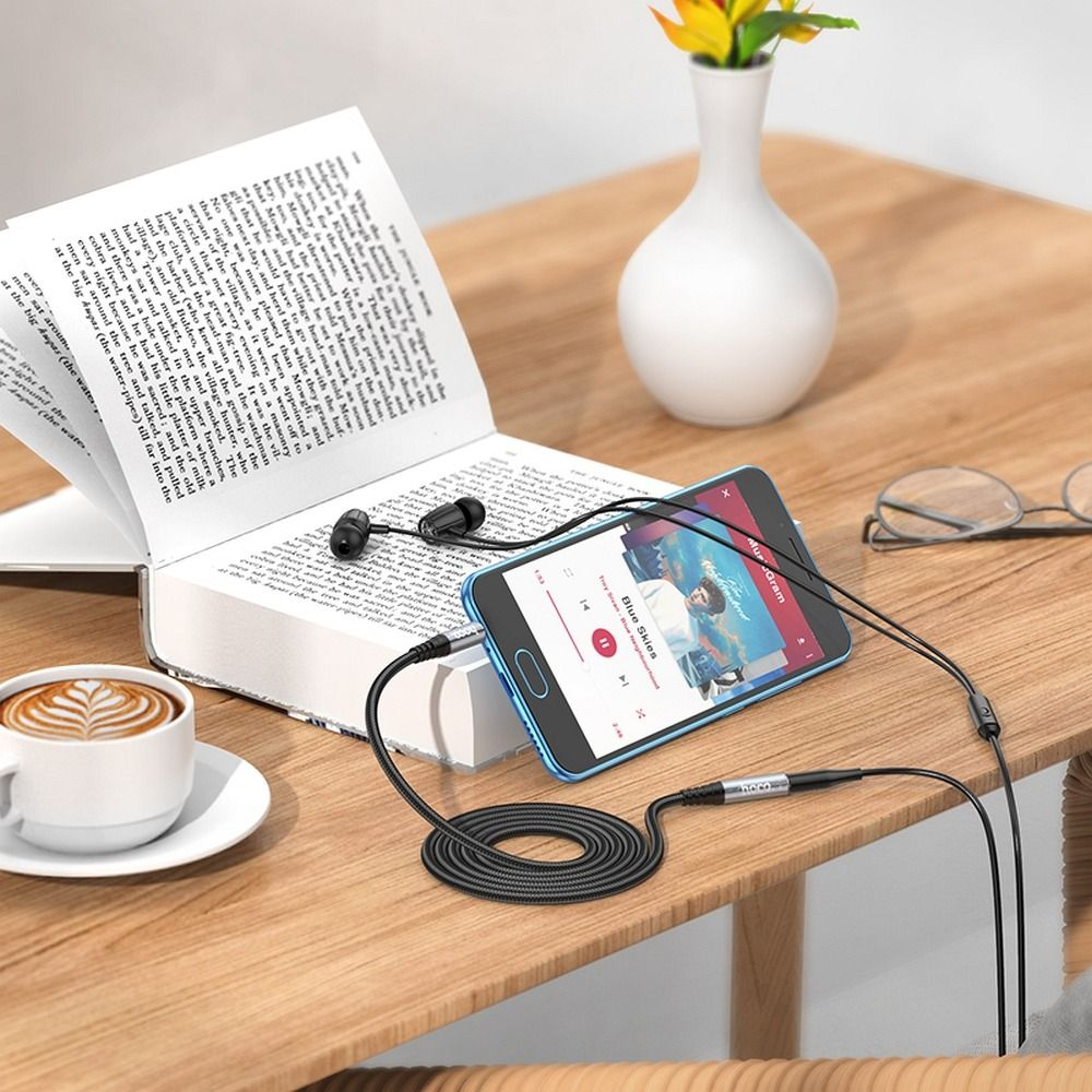 Cablu AUX Hoco Jack 3.5 mm Male la Jack 3.5 mm Female, 1 m, Negru [1]