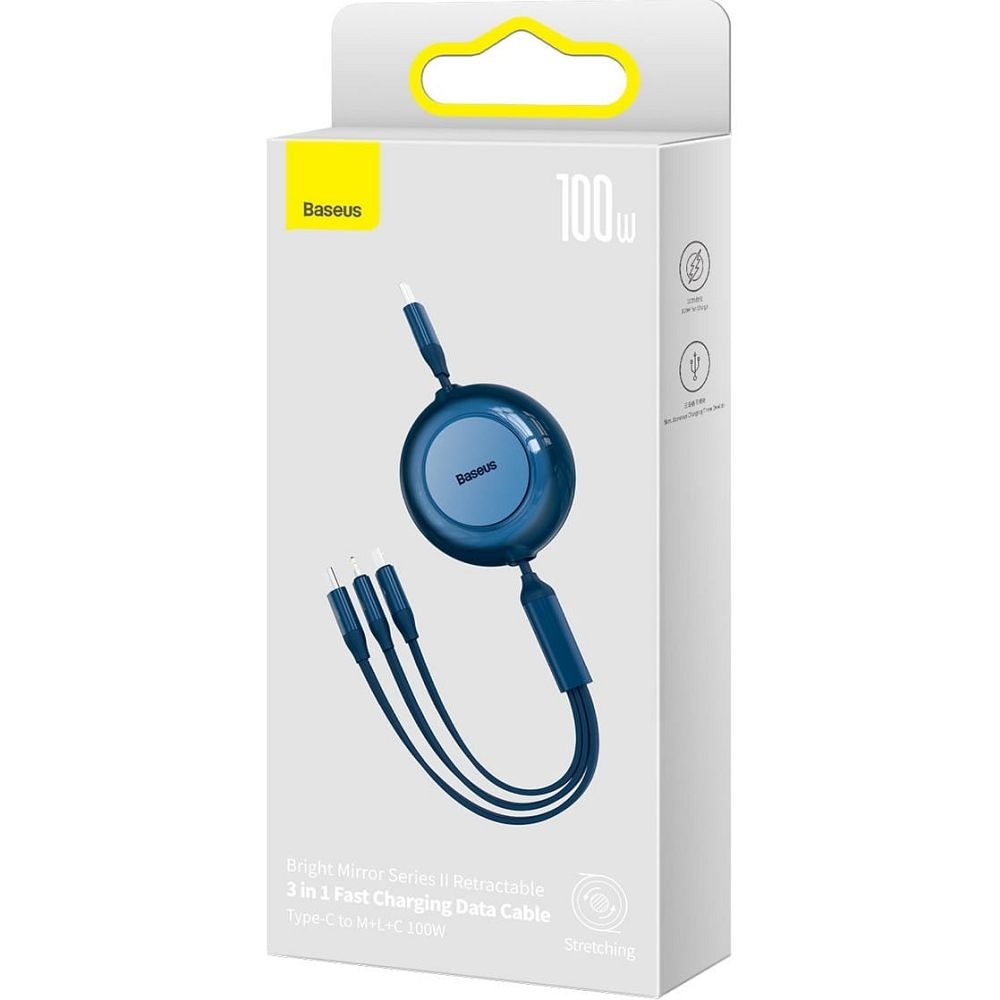 Cablu Baseus 3 în 1, Type-C la Micro USB / Lightning / Type-C, 3.5A, 100W, 1.1m, Albastru [4]